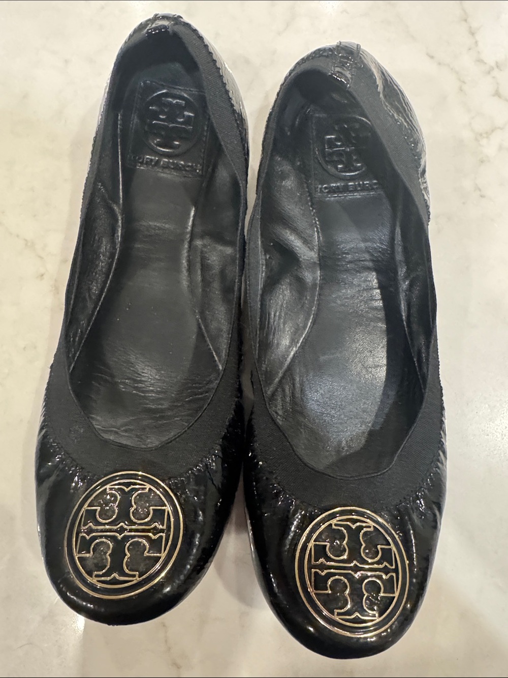 Tory Burch Black Patent Leather Logo Ballet Flats